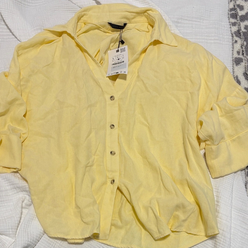 Zara Yellow Button-Up Blouse